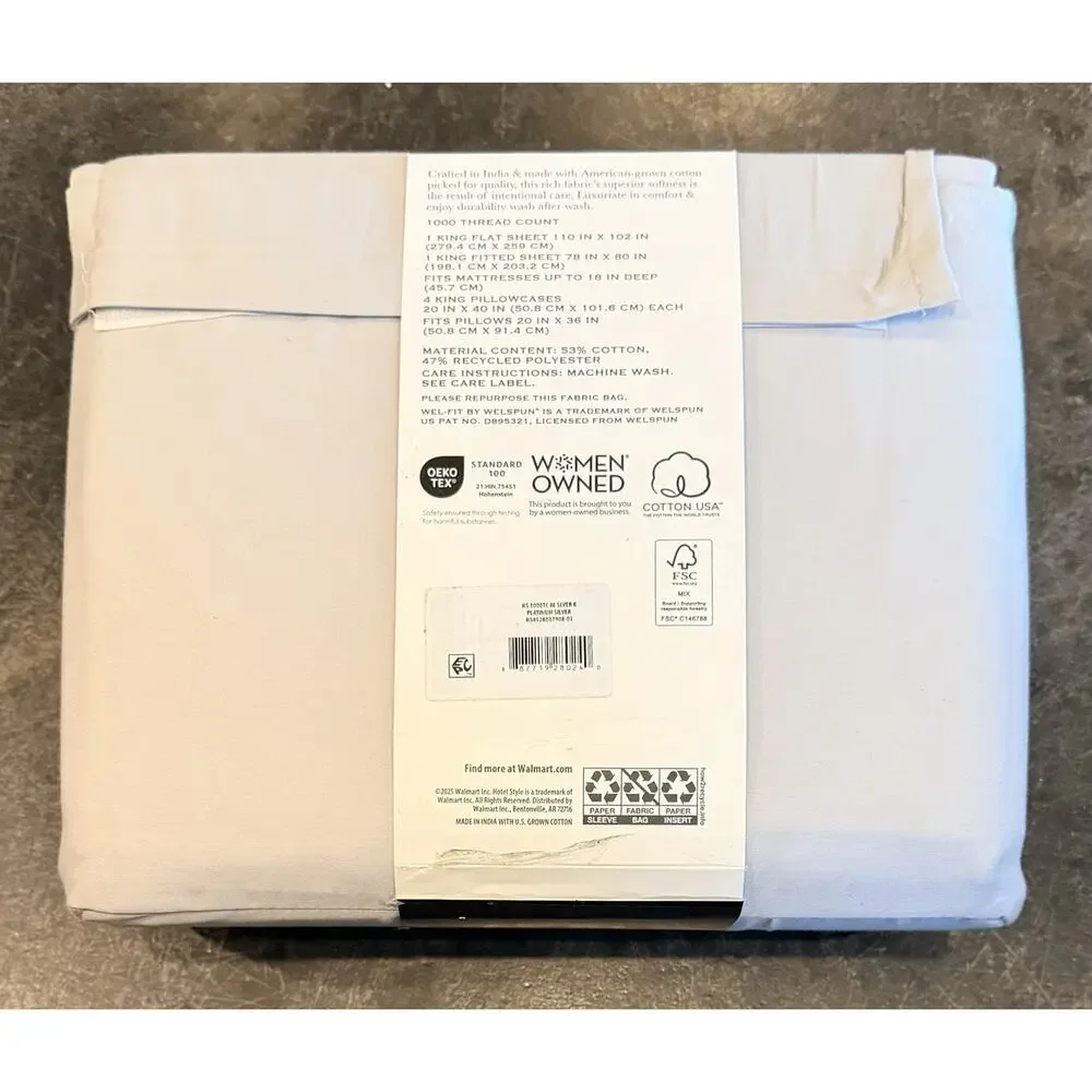 Hotel Style 6-Piece 1000 Thread Count Bed Sheet Set King Platinum Silver 18”deep - Picture 2 of 8